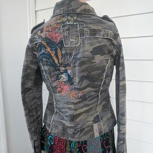 Wet Seal Embroidered Camo Jacket XS S juniors